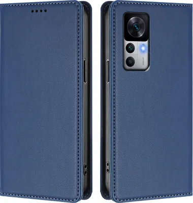 Produktbild von Handyhülle für Xiaomi 12T /Xiaomi 12T Pro, Kunstleder Klapphülle Stoßfeste Magnetische Hülle mit Ständer Dunkelblau