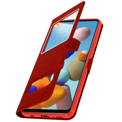Image de Avizar, étui folio Galaxy A21s avec double fenêtre et fonction support, rouge