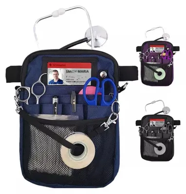 Image de INF Sac de taille infirmière en toile 12-inch — Pochette infirmière portable légère à multiples poches pour soignants Bleu foncé