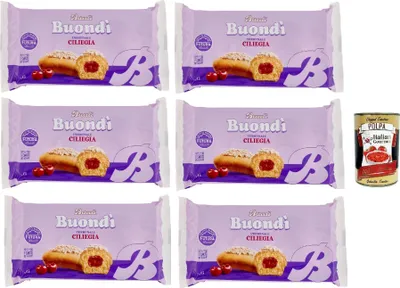 Produktbild von Bauli, Buondì Ciliegia, gebackener Kuchen snack mit Kirsche creme abgepackte Snacks 6x 258g Frühstück + Italian Gourmet polpa 400g