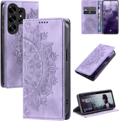 Produktbild von Mandala Handyhülle für Samsung Galaxy S25 Ultra RFID Schutz Klapphülle Case Cover Design Schutzhülle Farbe: Violett