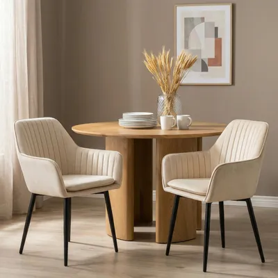 Produktbild von Esszimmerstühle SIENNA 2er Set, Beige - Polsterstühle mit Samtbezug und Armlehnen, Küchenstühle mit Rückenlehne, Stuhl für Esszimmer mit Metallbeinen, Esszimmermöbel [max. Belastbarkeit 120 kg]