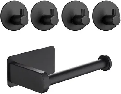 Produktbild von Selbstklebender Toilettenpapierhalter, Edelstahl, schwarz, 4 Haken