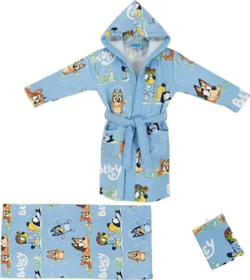 Produktbild von Bluey Bingo Kinder 3 tlg Set Bademantel Handtuch Handschuh Gr. 98 -128 – Bunt / 98/104