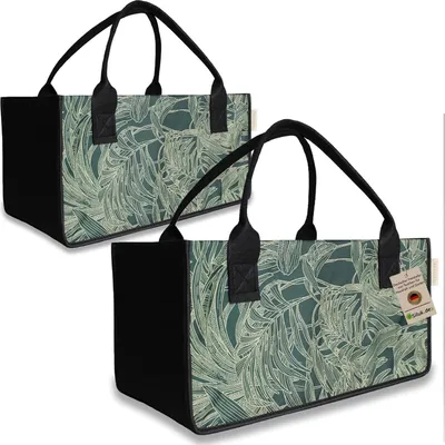 Produktbild von 2 Stück Filztaschen Einkaufstasche Kaminholztasche  Filz Zeitungsständer Zeitungskorb (Blume - Grün)