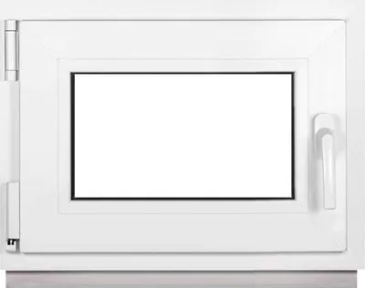 A white window frame with a blank white pane.
