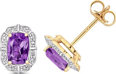 Produktbild von Funkelndes Feuer Wunderschöne 9 Karat (375) Gold Diamant Paar Ohrstecker Brillant-Schliff 0.07 Karat mit Amethyst; TRS28526