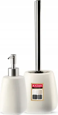 Image de KADAX Ensemble de salle de bain en céramique "Palmi", Accessoires de salle de bain, Rangement de salle de bain, Distributeur de savon et brosse WC, Blanc
