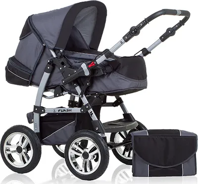 Produktbild von Kinderwagen-Set Flash 2 in 1 in Grau-Schwarz - 14 Teile - in 18 Farben erhältlich