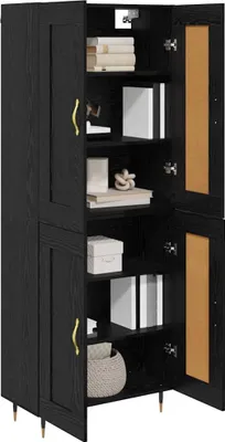 Image de vidaXL Buffet haut noir aspect chêne 69,5 x 34 x 90 cm en aggloméré