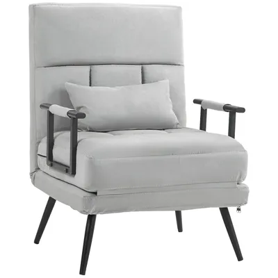 Image de HOMCOM Canapé lit convertible 1 place Fauteuil de salon 3 en 1 dossier inclinable 5 positions, accoudoirs et coussin, effet velours, gris