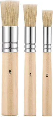 Imagen del producto de Juego de pinceles de madera, con 3 pinceles redondos de cerdas naturales, de diferentes tamaños, aptos para pinturas acrílicas y acuarelas