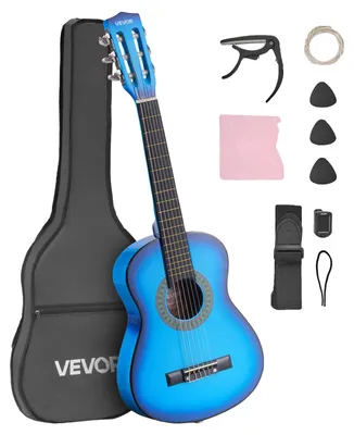 Produktbild von VEVOR Konzertgitarre, 780 mm, Holz Konzertgitarre Starter-Kit für Anfänger, mit Nylonsaiten, Gigbag, Gurt, Stimmgerät, zusätzliche Saiten, Plektren, Kapodaster, Bassholz, für Kinder Mädchen Jungen Schüler, Pink, 780 mm (30 Zoll)-a, Blau