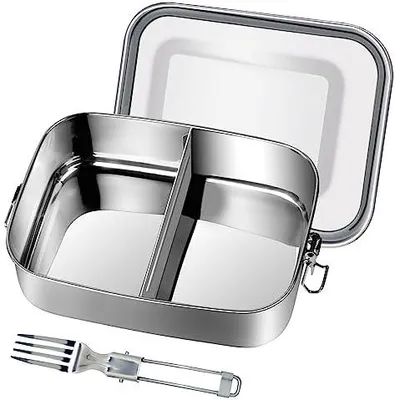 Produktbild von Brotdose Edelstahl, 1200ml Lunchbox Auslaufsicher mit Herausnehmbarer Trennwand, Brotdosen Metall Umweltfreundlich für Erwachsene & Kinder