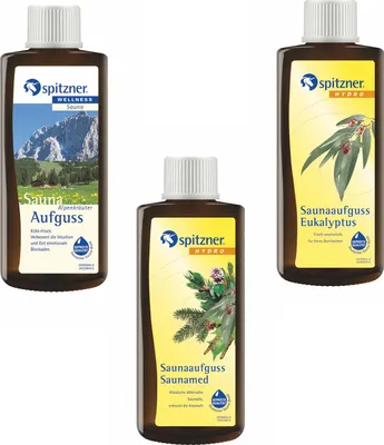 Produktbild von Spitzner Saunaaufguss Vorteilspack 3er Alpenkräuter Saunamed Eukalyptus je 190ml