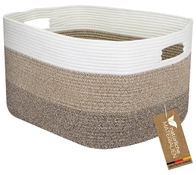 XXL Wäschekorb aus Baumwolle mit Griffen 55 x 43 x 30 cm in Weiß-Braun