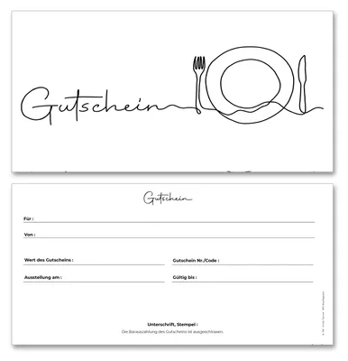 Produktbild von Frank Paperman | Gutschein für Kunden | Gastronomie | 60 Stück | Gutschein Restaurant als Geschenkkarten | Gutschein Vordruck | DIN Lang