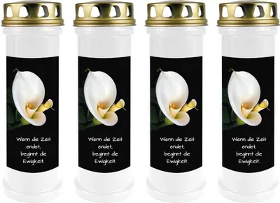 Produktbild von Grabkerze Weiß 4er Pack, Brenndauer: 100 Stunden ( je Kerze ), Motiv: Calla