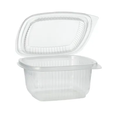 Produktbild von Verpackungsbecher mit Klappdeckeln, PP rechteckig 500 ml 6,3 cm x 12,5 cm x 13,1 cm transparent