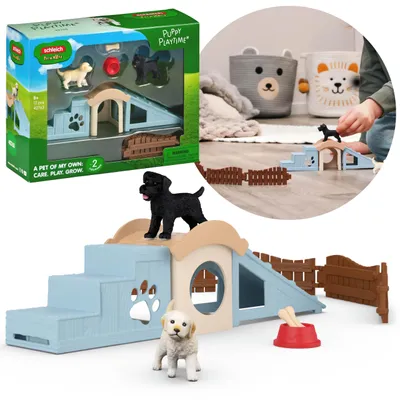 Produktbild von SLH42763 Schleich Farm World Spielplatz für Welpen, Set mit Hundefiguren und Zubehör, ab 3 Jahren