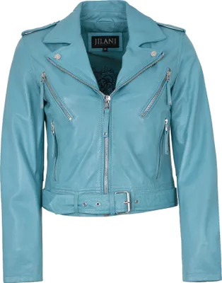 Produktbild von Jilani - Damen Lederjacke Bikerjacke Lammnappa hellblau : 38