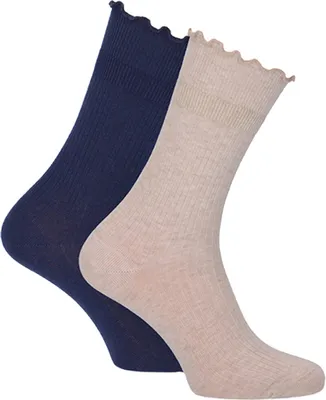 Produktbild von Socken mit Rüschen-Abschlussbund 2-er Pack navy.beige-35.38