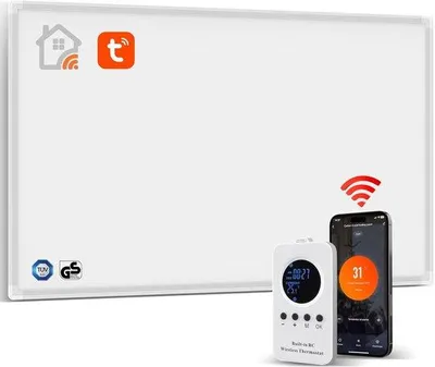 Obrázek produktu pro Infračervené topné panely 600 W - Montáž na zeď, provozní teplota až 120 °C - Inteligentní topení s dálkovým ovládáním a Wi-Fi - Energeticky úsporné
