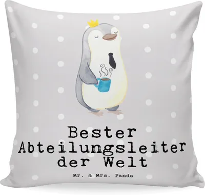 Produktbild von Mr. & Mrs. Panda kuschelkissen 40x40 Pinguin Bester Abteilungsleiter der Welt - Grau Pastell - Geschenk, Dekokissen, Sofakissen, Couchkissen, Polster, Kollege, Leiter