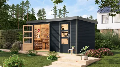 Produktbild von Karibu Gartenhaus Hybridhaus Metall Merkur anthrazit 400,5x213,5x209 cm