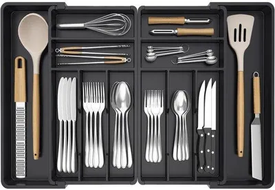 Produktbild von Famanu Bestecklade Organizer mit verstellbaren Fächern - Schwarz