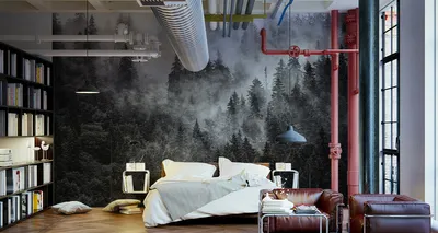 Produktbild von Fototapete Vlies Tapete Wald im Nebel 315 cm (B) x 210 cm (H) Wandbild Wanddeko