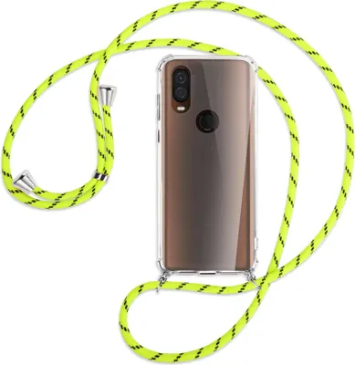 Produktbild von Handykette Backcover-Schutzhülle mit Band (Metall silberfarben) für Motorola One Vision - neongelb