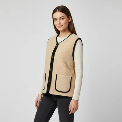 Produktbild von Weste kurz Damen Gr. 38 bis 42 Teddy Damenweste mit Cord modische Kontrastfarben