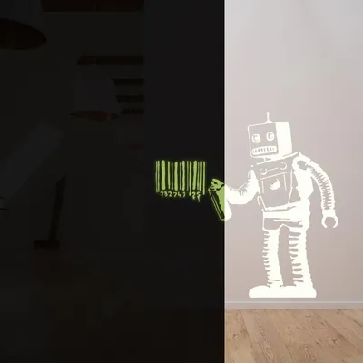 leuchtender Graffiti-Roboter mit Barcode – Decords Wandtattoo, Produktansicht 1