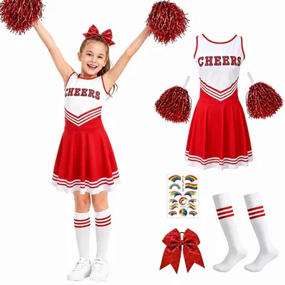 Image de Déguisement de cheerleader pour filles, avec pompons et accessoires