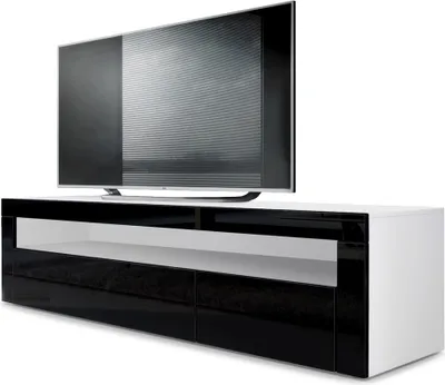 Produktbild von Vladon Lowboard Valencia, Germany, TV-Kommode mit 1 offenem Fach und 2 Klappen, Weiß matt/Schwarz Hochglanz/Schwarz Hochglanz (155 x 46 x 40 cm)
