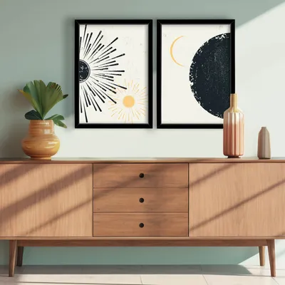 Produktbild von Wallity, 2p3752softct-014, Dekorativ gerahmtes MDF-Gemälde (2 Stück), 100 % MDF, Mehrfarbig, 38 x 53 cm