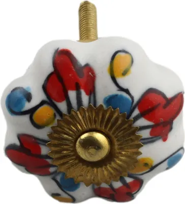 Produktbild von Möbelknauf aus Keramik Shabby Chic Rosette - Blume - rot-blau-gelb