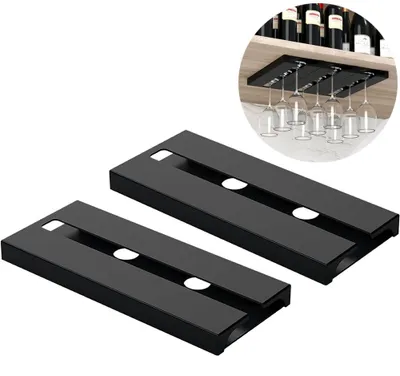 2 Stück Stielglashalter, hängend, für Schrank, schwarz