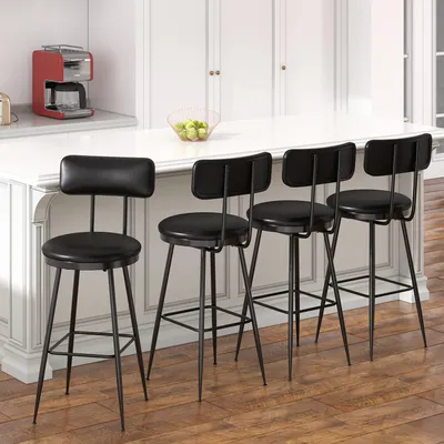 Image de Lot De 4 Tabourets De Bar Avec Dossier Et Assise Rembourrée, En Cuir Pu, Hauteur 65 Cm, Noir
