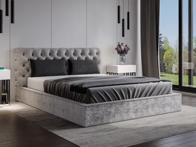 Obrázek produktu pro Čalouněná postel GRAINGOLD Chesterfield 180x200 cm Apollo - Velurová postel, sametová postel - Čalouněná postel s podnožkou - Manželská postel s roštem - Světle šedá (Eureka 2132)