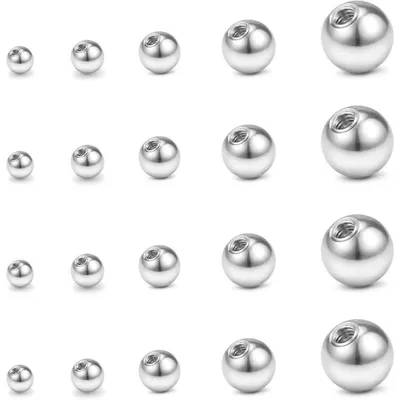 Zdjęcie produktu dla Zestaw zamiennych kulek do piercingu, stal chirurgiczna, srebrna, średnica 2,5-8 mm, pasująca do gwintu 1,0/1,2 mm