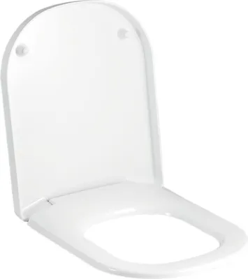 A white toilet seat and lid shown from a slightly elevated angle, with the lid open.