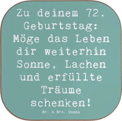 Produktbild von Mr. & Mrs. Panda Tischuntersetzer Spruch 72. Geburtstag - Meeresbrise - Geschenk, Holzuntersetzer, liebevolle Geschenke, gläseruntersetzer, Happy Birthday, Lebensfreude
