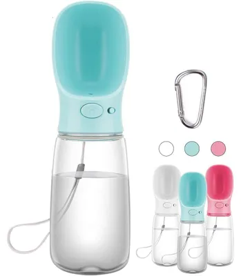 Image de Bouteille d'eau portable pour chien, 550 ml, sans BPA, petite gamelle de voyage, distributeur d'eau anti-fuites pour animaux de compagnie (bleu)