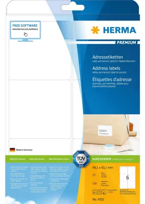 Image de Étiquettes d'adresse HERMA Premium A4 99,1x93,1 mm blanc papier mat 150 pcs.