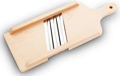 Produktbild von KERAZO Krautreibe aus Buchenholz 42x16 cm mit 3 extra scharfen Edelstahl-Klingen - Krauthobel Kohlhobel Krautschneider Krautschaber