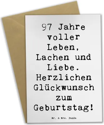 Produktbild von Mr. & Mrs. Panda Glückwunschkarte Spruch 97. Geburtstag - Weiß - Geschenk, Geburtstagsfeier, besondere Anlässe, Geburtstagsgeschenk, Handarbeit, hochzeitskarten, Liebe