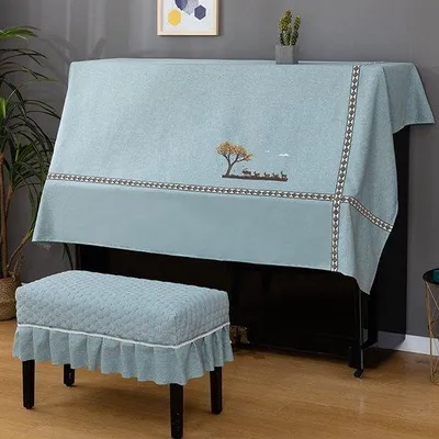 Imagen del producto de Funda para piano, elegante y resistente al polvo, cubierta de tela para piano, ideal para pianos de pie, con bordados elegantes, estilo rústico para piano (modelo de dos asientos)