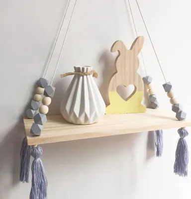 Produktbild von Wandregal Schweberegal Holz Ständer Schaukel Hängenden Wandregal Wandboard Macaron Board Mädchen Kinderzimmer Decor(Grau)